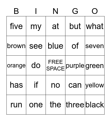 SIGHT WORD Bingo Card