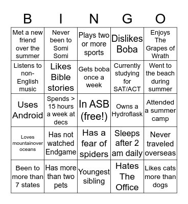 Untitled Bingo Card