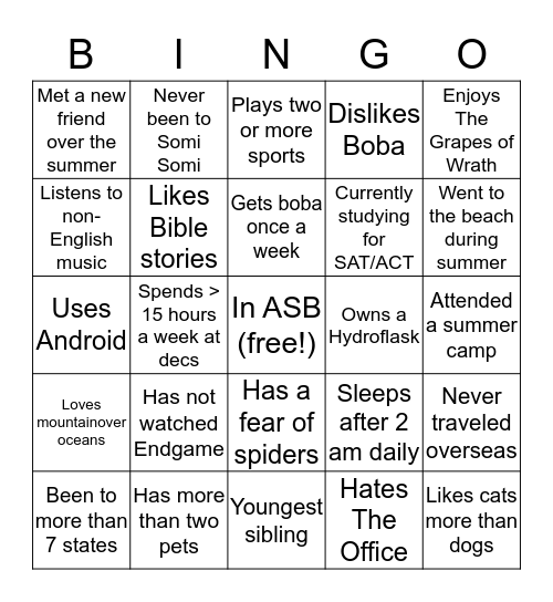 Untitled Bingo Card