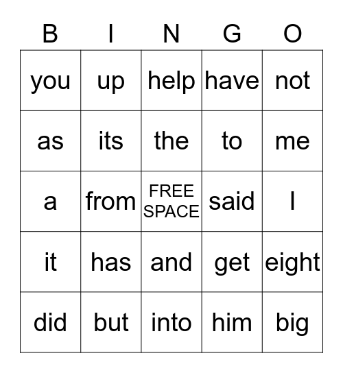 SIGHT WORD Bingo Card