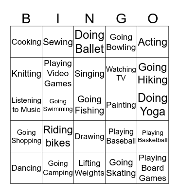 Hobbies Bingo Card