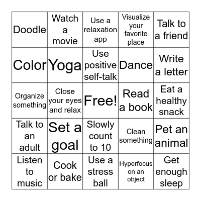 Coping Skill Bingo Card