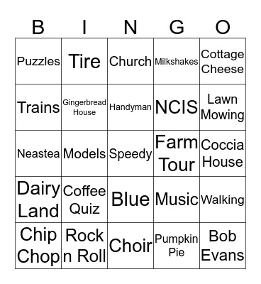 Johns Favorite Things Bingo Card