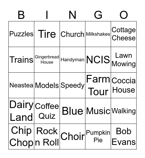 Johns Favorite Things Bingo Card