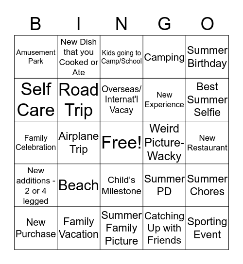 JEFFERSON SUMMER PICTURES  Bingo Card