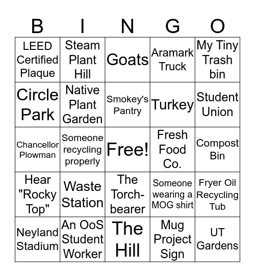 Campus Tour Bingo! Bingo Card