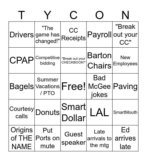 TYCON Bingo Card