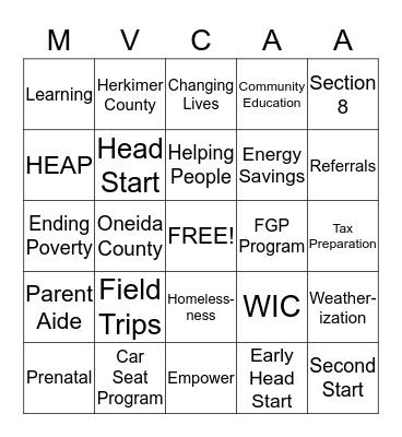 All About Community Action Bingo Card