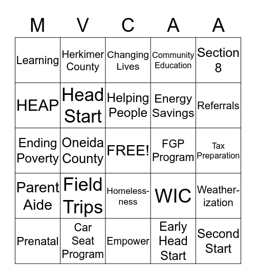 All About Community Action Bingo Card