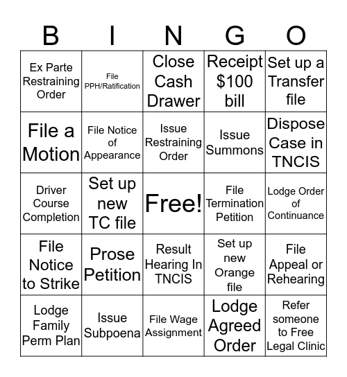 Clerk Bingo Card