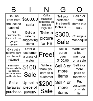Caprice Staff Bingo Card
