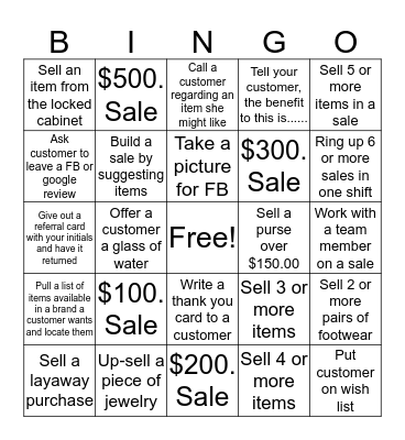 Caprice Staff Bingo Card
