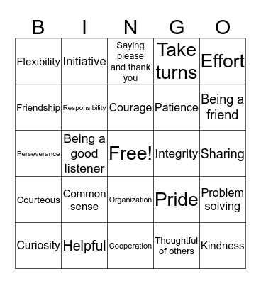 Good Manners and Morals Bingo Card