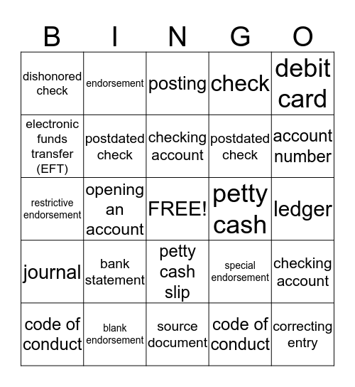 Accounting - Chap 5 Bingo Card