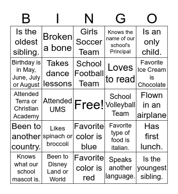 Who am I? Bingo Card