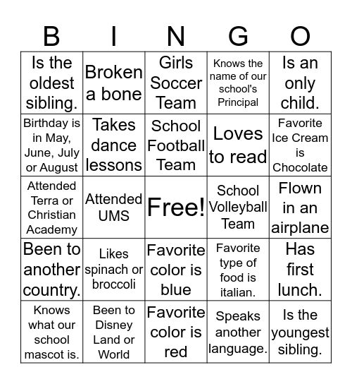 Who am I? Bingo Card