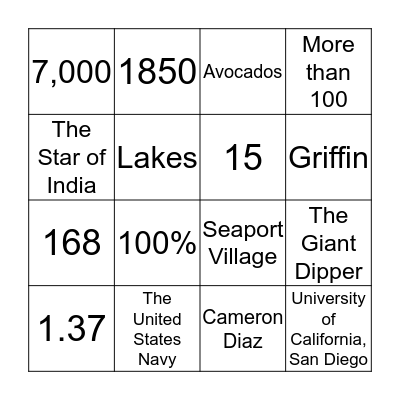 San Diego Bingo Card