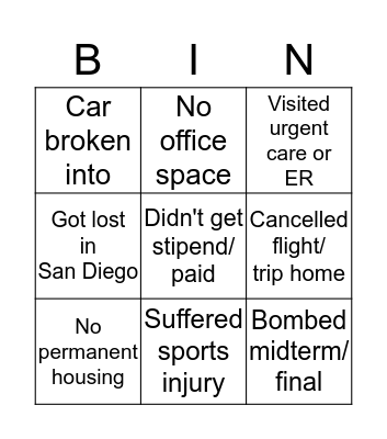 Bad Luck Bingo Card