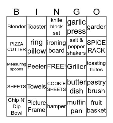 Jennifer's Bridal Shower Bingo Card