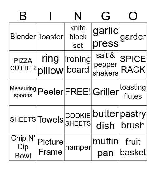 Jennifer's Bridal Shower Bingo Card