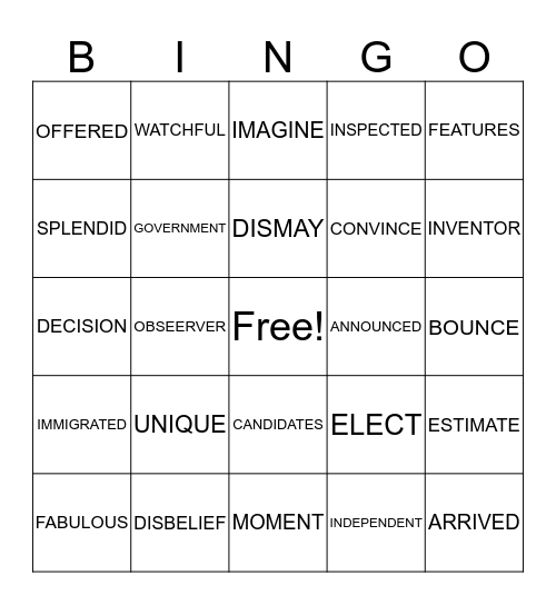 GRADE 3 VOCABULARY Bingo Card