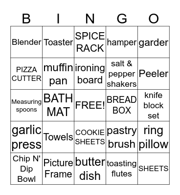 Jennifer's Bridal Shower Bingo Card