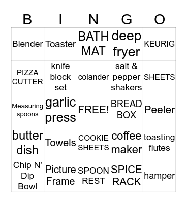 Jennifer's Bridal Shower Bingo Card