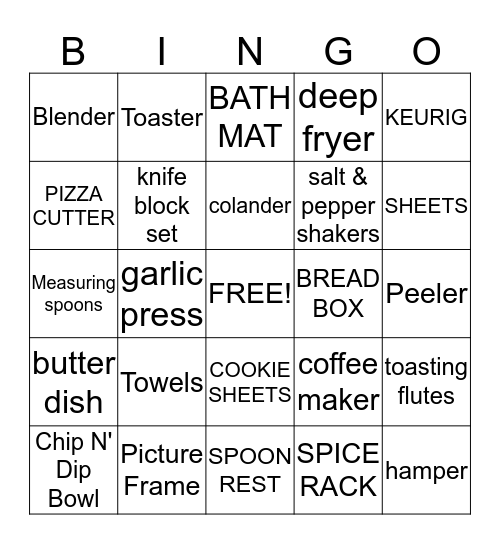 Jennifer's Bridal Shower Bingo Card
