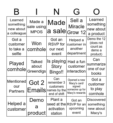 Outdoor Story Bingo Card
