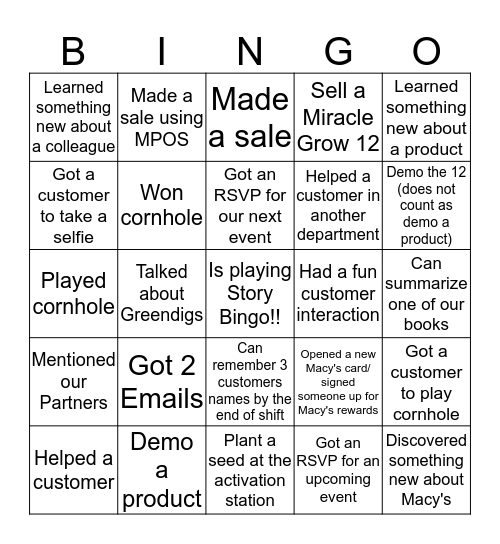 Outdoor Story Bingo Card