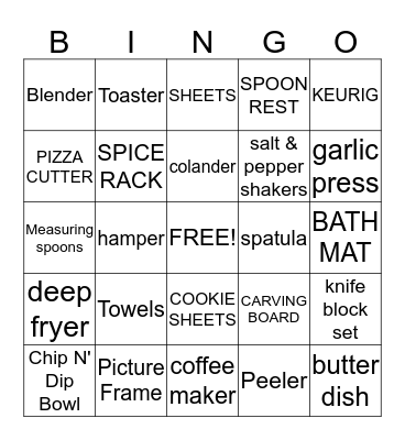 Jennifer's Bridal Shower Bingo Card