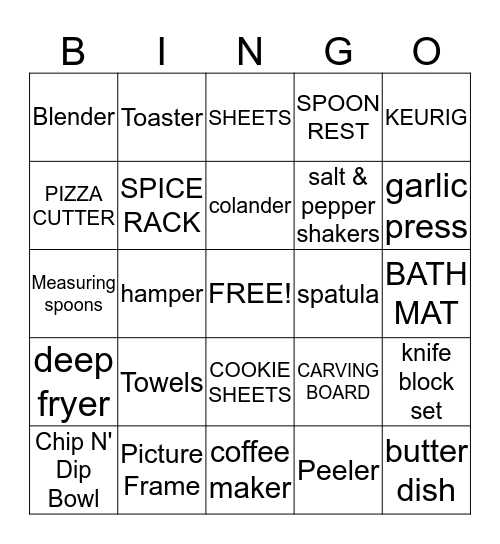 Jennifer's Bridal Shower Bingo Card