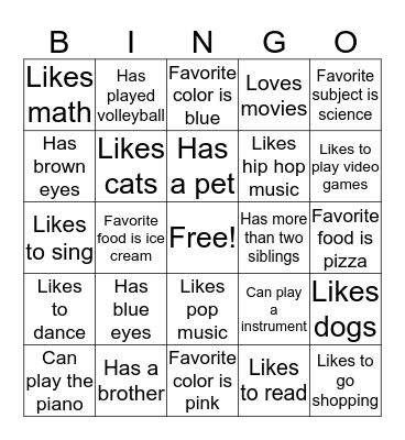 Get to Know You Bingo Card