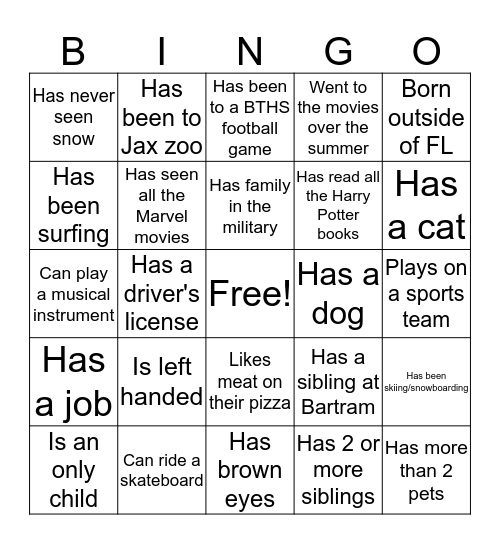 Untitled Bingo Card