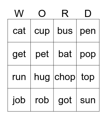 Word Bingo!! Bingo Card