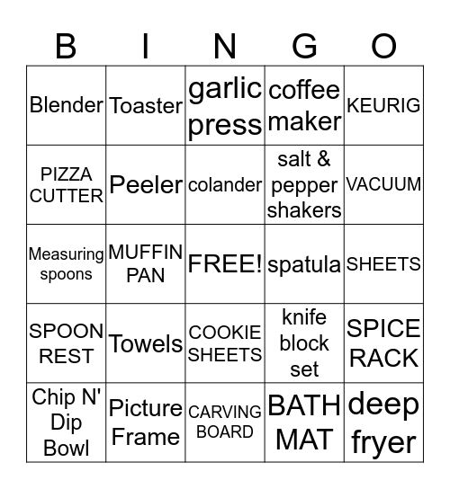 Jennifer's Bridal Shower Bingo Card
