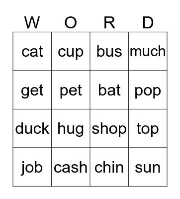Word Bingo!! Bingo Card
