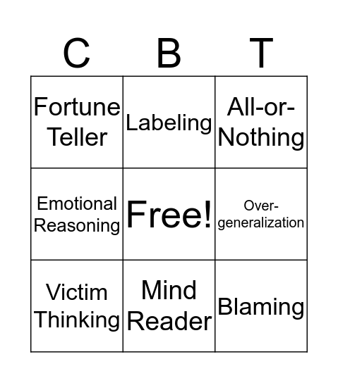 Cognitive Distortions Bingo Card