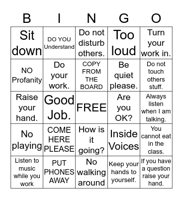 ENGLISH/SPANISH Bingo Card
