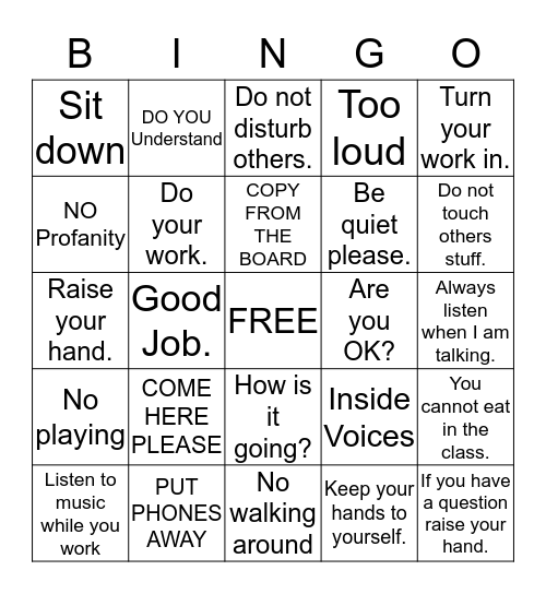 ENGLISH/SPANISH Bingo Card