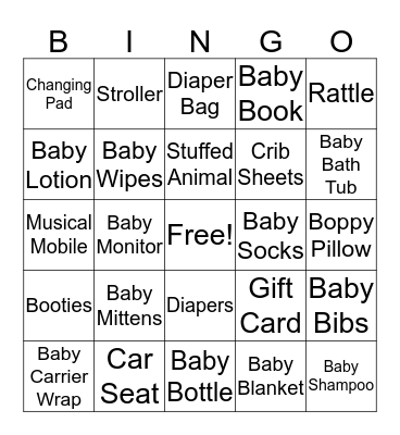Baby Shower Bingo Card