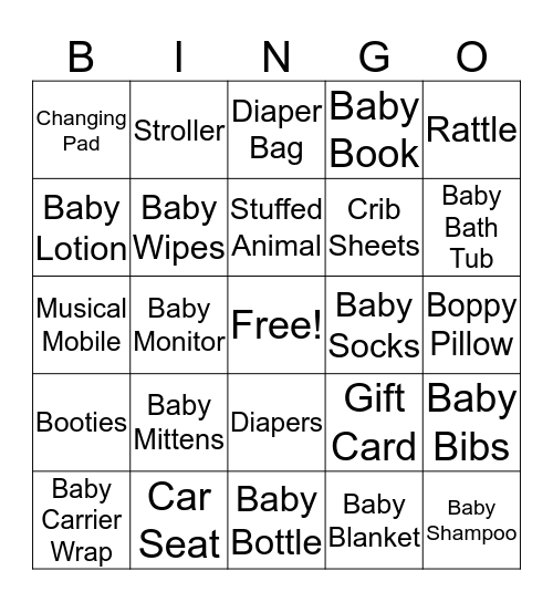 Baby Shower Bingo Card
