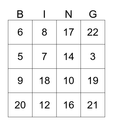 Mathematics Bingo! Bingo Card
