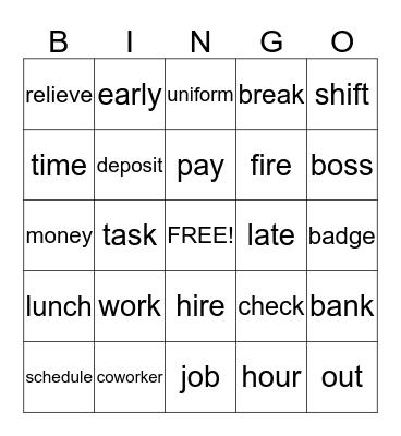 Job Words Bingo Card