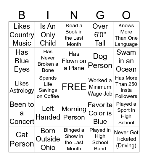 Floor Bingo Card