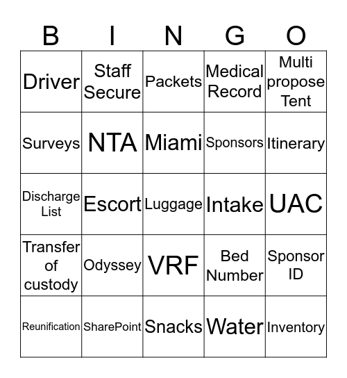 DART Bingo Card