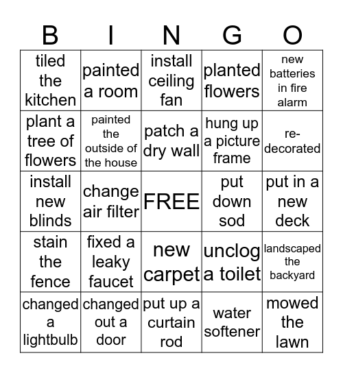 HOME IMPROVEMENT Bingo Card