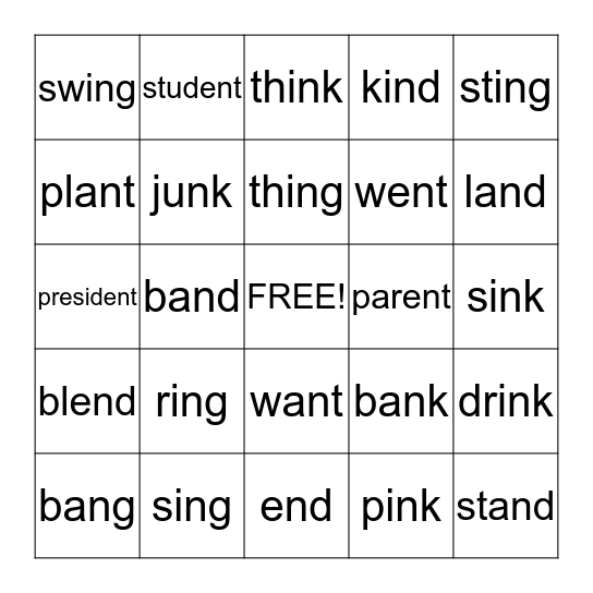 Final N Blends  Bingo Card