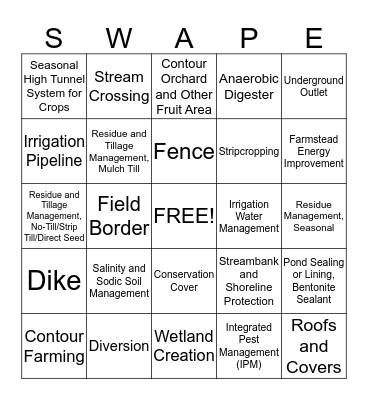 CONSERVATION Bingo Card