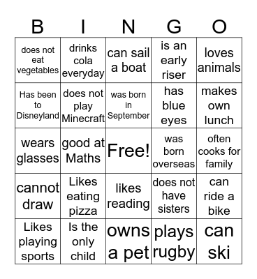 Getting to know more about you! Bingo Card